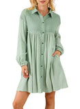 Patchwork Crinkle Puff Sleeve Shirt Dress