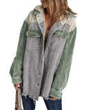 Block Button Down Hooded Corduroy Jacket