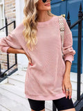 Solid Ribbed Knit Round Neck Pullover Sweatshirt