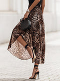 Leopard Print Pleated High Waist Chiffon Skirt