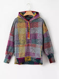 Multicolor Brushed Plaid Buttoned Pullover Oversized Hoodie