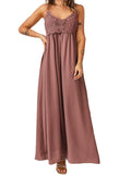 Straps V-neck High Waist Lace Chiffon Prom Dress