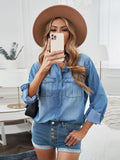 Flip collar long sleeve buttons denim shirt