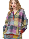 Multicolor Brushed Plaid Buttoned Pullover Oversized Hoodie