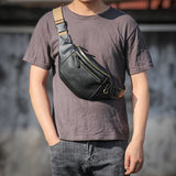 GURO Men's Real Leather Chest Bag High Quality Deluxe Waist Bag Outdoor Sports Sling Bag multifunctional Satchel Daily Crossbody