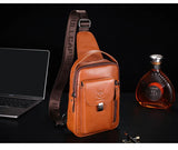 BULLCAPTAIN Men's Genuine Leather Chest Bag Casual Retro 7.9-inch Mobile Phone Bag Multifunctional Anti-Theft Crossbody Bag