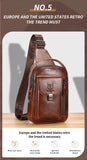 BULLCAPTAIN Men's Genuine Leather Chest Bag Casual Retro 7.9-inch Mobile Phone Bag Multifunctional Anti-Theft Crossbody Bag