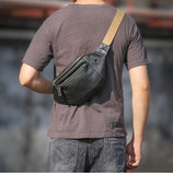 GURO Men's Real Leather Chest Bag High Quality Deluxe Waist Bag Outdoor Sports Sling Bag multifunctional Satchel Daily Crossbody