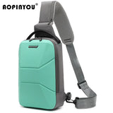 Men's Chest Bag Waterproof Travel Messenger Bag With USB Port Lightweight Hard Shell Shoulder Bag Stylish Biker Bag