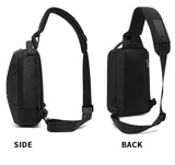 Men's Chest Bag Waterproof Travel Messenger Bag With USB Port Lightweight Hard Shell Shoulder Bag Stylish Biker Bag