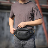 GURO Men's Real Leather Chest Bag High Quality Deluxe Waist Bag Outdoor Sports Sling Bag multifunctional Satchel Daily Crossbody