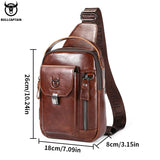 BULLCAPTAIN Men's Genuine Leather Chest Bag Casual Retro 7.9-inch Mobile Phone Bag Multifunctional Anti-Theft Crossbody Bag