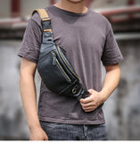 GURO Men's Real Leather Chest Bag High Quality Deluxe Waist Bag Outdoor Sports Sling Bag multifunctional Satchel Daily Crossbody