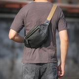 GURO Men's Real Leather Chest Bag High Quality Deluxe Waist Bag Outdoor Sports Sling Bag multifunctional Satchel Daily Crossbody