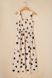 Polka Dot Smocked Fit Flared Sleeveless Long Dress