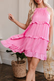 Smocked Neck Knot Back Tiered Sleeveless Mini Dress