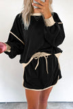 Contrast Loose Pullover and Lace-up Waist Skort Set