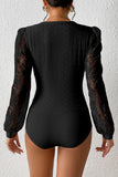 Frenchy Contrast Lace Bishop Sleeve Bodysuit