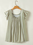 Ruffled Sleeve Shirred Round Neck Loose Fit Tank Top