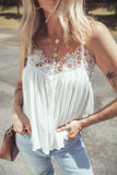 Lace Spaghetti Straps Ruffle Flared Tank Top