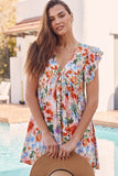 Floral Ruffle Sleeve V Neck High Waist Mini Dress