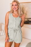 Waffle Knit Sleeveless Drawstring Waist Romper