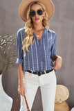 Striped V Neck Pocket Long Sleeve Top