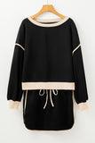 Contrast Loose Pullover and Lace-up Waist Skort Set
