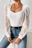 Frenchy Contrast Lace Bishop Sleeve Bodysuit