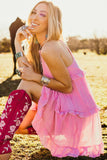 Smocked Neck Knot Back Tiered Sleeveless Mini Dress