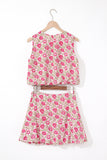 Floral Print Puffy Cropped Tank and Mini Skirt Set