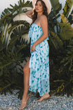 Floral Print Ruffled Side Slit Tube Top Maxi Dress