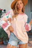 Pinstriped Color Block Patchwork Oversized Top