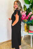 Textured Ruffled Sleeve Wide Leg Pants Set