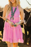 Smocked Neck Knot Back Tiered Sleeveless Mini Dress