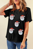 Faux Sequin Christmas Claus Pattern Crewneck T Shirt