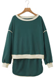 Contrast Loose Pullover and Lace-up Waist Skort Set
