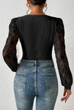 Frenchy Contrast Lace Bishop Sleeve Bodysuit