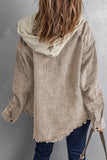 Block Button Down Hooded Corduroy Jacket