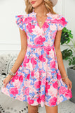 Floral Printed Ric Rac Flutter Sleeve MIni Dress