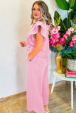 Textured Ruffled Sleeve Wide Leg Pants Set