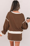 Contrast Loose Pullover and Lace-up Waist Skort Set