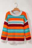 Multicolor Color Block Striped Loose Sleeve Sweater