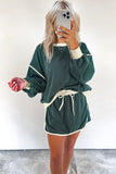 Contrast Loose Pullover and Lace-up Waist Skort Set
