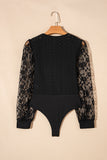 Frenchy Contrast Lace Bishop Sleeve Bodysuit