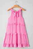 Smocked Neck Knot Back Tiered Sleeveless Mini Dress