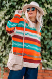 Multicolor Color Block Striped Loose Sleeve Sweater