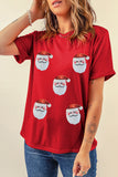 Faux Sequin Christmas Claus Pattern Crewneck T Shirt