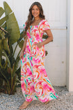 Abstract Print Cap Sleeve Smocked Bust Maxi Dress