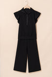 Textured Ruffled Sleeve Wide Leg Pants Set
